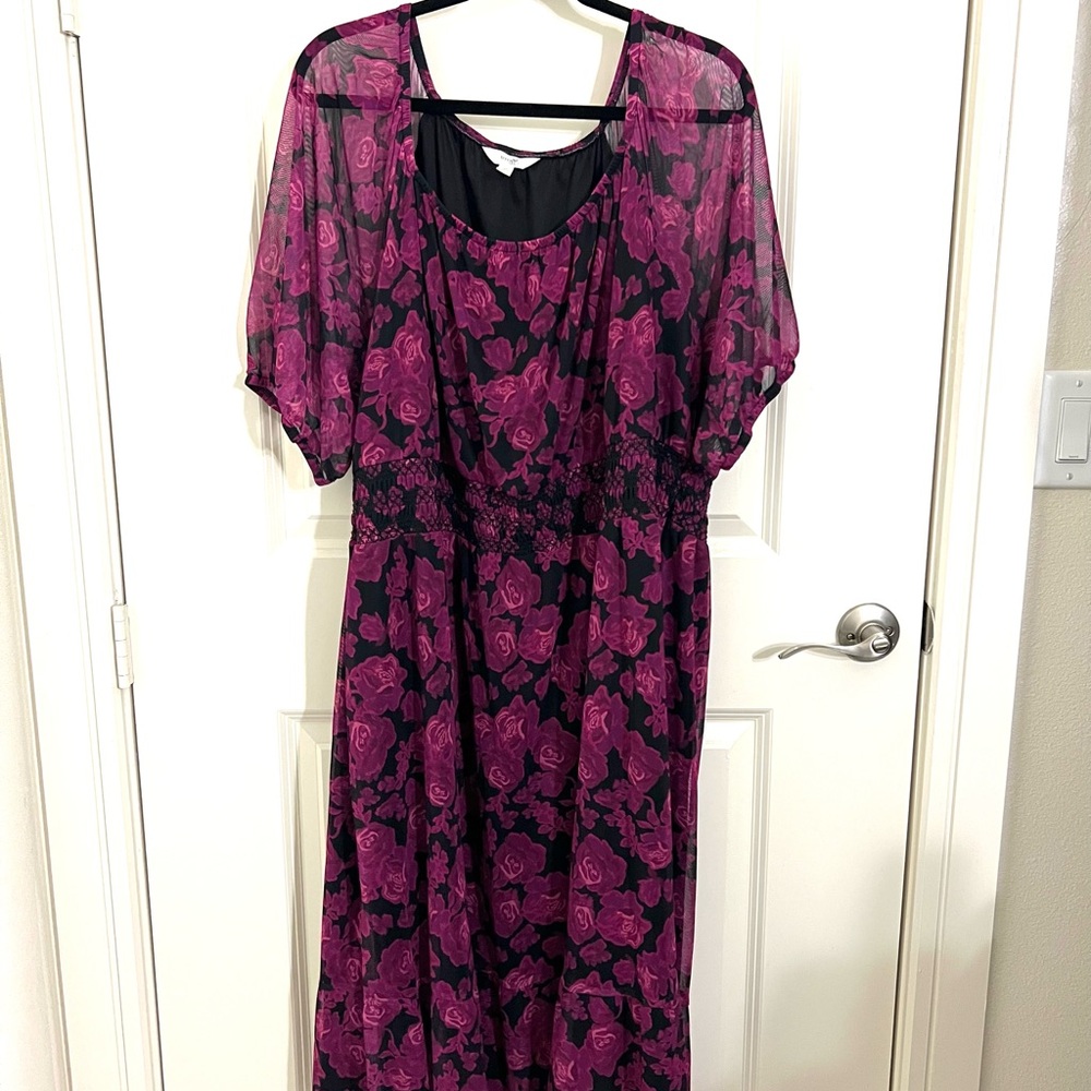Terra & Sky Black and Purple Floral Maxi Dress